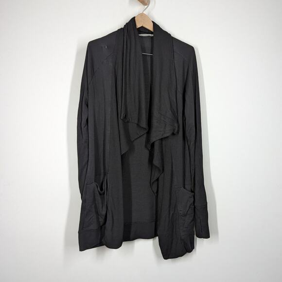 Athleta Studio Wrap Sweater Black Open Front Cardigan Size Small Preowned - Picture 2 of 9